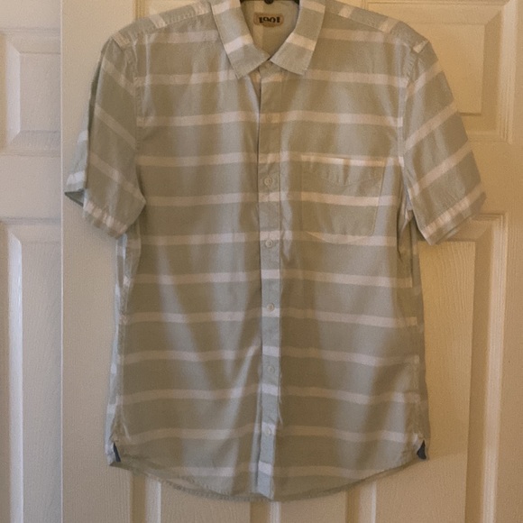 Nordstrom 1901 brands short sleeve shirt in green/cream horizontal stripes Sz M - Picture 4 of 5